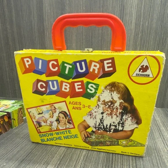 Wooden Toy Block Picture Cubes Vintage Snow White Cinderella - Picture 3 of 16